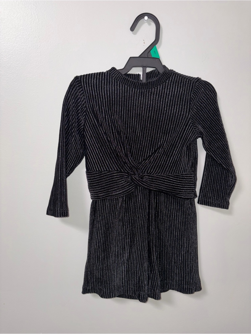 Wonder Nation Black Ribbed Velvet Cinched Top Wide Leg Pants Set 12M